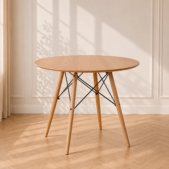 Mesa Redonda Eames 100cm MDF y estructura Madera para Comedor, y Reunión Oficina interior