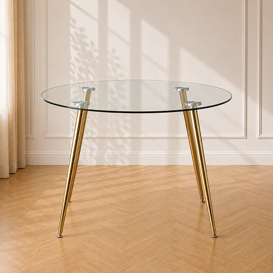 Mesa Redonda Lyon Vidrio metal Gold-comedor restaurant oficina