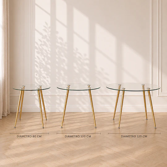 Mesa Redonda Lyon Vidrio metal Gold-comedor restaurant oficina