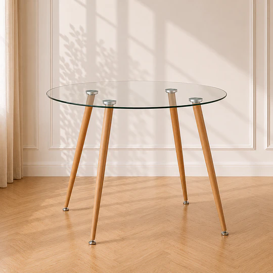Mesa Redonda Lyon Vidrio metal Wood-comedor restaurant oficina