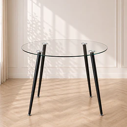 Mesa Redonda Lyon Vidrio metal Negro Black-comedor restaurant oficina