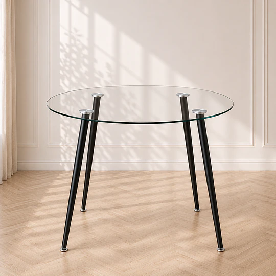 Mesa Redonda Lyon Vidrio metal Negro Black-comedor restaurant oficina