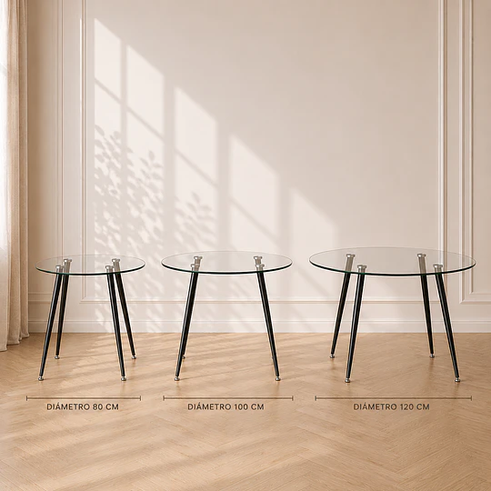Mesa Redonda Lyon Vidrio metal Negro Black-comedor restaurant oficina