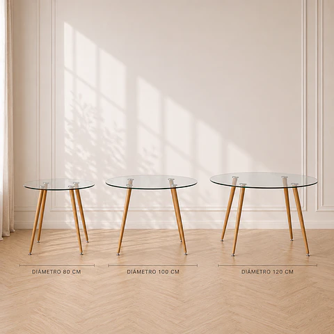 Mesa Redonda Lyon Vidrio metal Wood-comedor restaurant oficina
