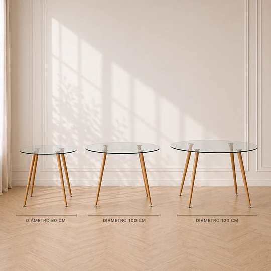 Mesa Redonda Lyon Vidrio metal Wood-comedor restaurant oficina
