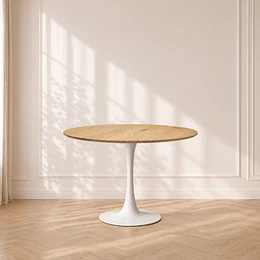 Mesa redonda Tulip MDF Wood y Base Metálica comedor restaurant interior