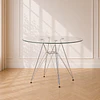 Mesa Eames Eiffel Metálica con Cubierta de Vidrio y Patas Plateadas