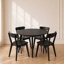  Mesa Vema Redonda con 4 Sillas Fresno madera comedor restaurant cafeteria