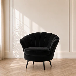 Poltrona Pétalo Felpa Negro con Patas de Metal Doradas o Negras – living recepcion pedicura