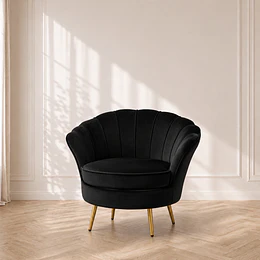 Poltrona Pétalo Felpa Negro con Patas de Metal Doradas o Negras – living recepcion pedicura