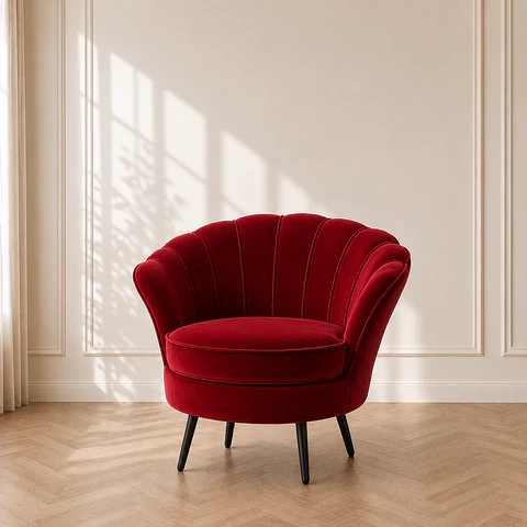 Poltrona Felpa Rojo Patas Doradas o Negras – Living y Recepción Pétalo
