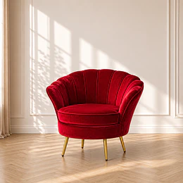Poltrona Pétalo Felpa Rojo con Patas de Metal Doradas o Negras – living recepcion pedicura