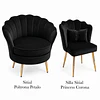 Poltrona Pétalo Felpa Negro con Patas de Metal Doradas o Negras – living recepcion pedicura