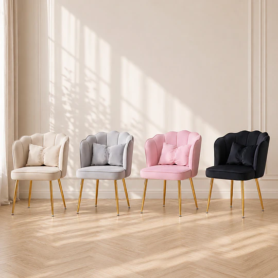Silla sitial Princess Corona Velvet Beige Gold/ Comedor living manicurista
