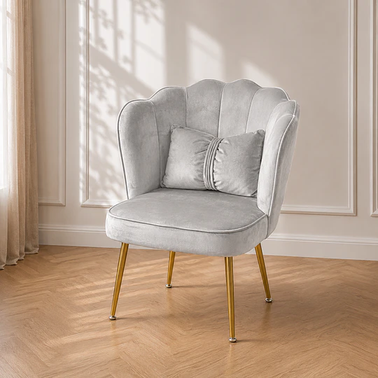 Silla sitial Princess Corona Velvet Gris Gold/ Comedor living manicurista