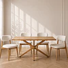  Mesa Rectangular Argo MDF con 4 Sillas Cloud Boucle acolchada Beige- comedor