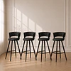 Pack 4 Taburete Bar Queen de Felpa Negro y Metal Black para Bar, Cocina y Cafetería