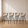 Pack 4 Taburete Bar Queen de Felpa Beige y Metal Black para Bar, Cocina y Cafetería
