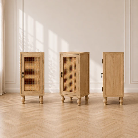 Mueble Auxiliar Madera Haya Ratán Natural Dormitorio Living Decoración