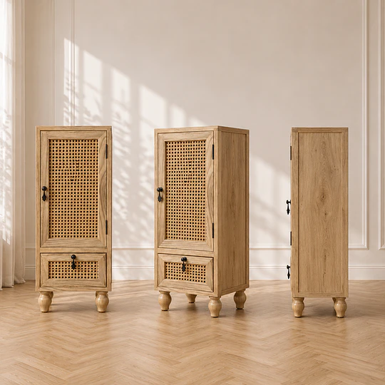 Mueble Auxiliar Alto Madera Haya Ratán Natural Dormitorio Living