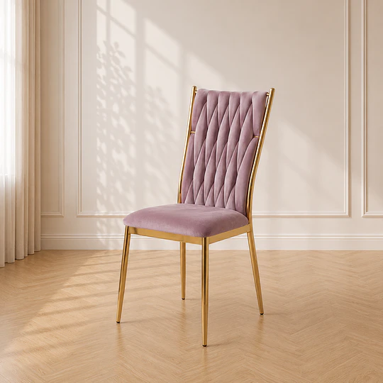 Silla King Velvet Trenzada Rosa Gold /Comedor Living Cafetería