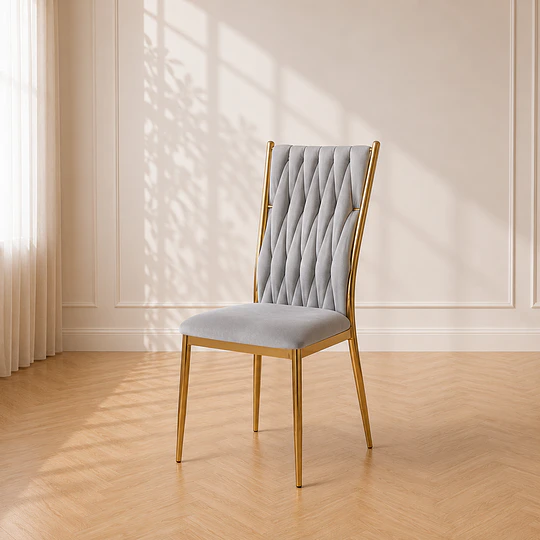 Silla King Velvet Trenzada Gris Gold Comedor Living Cafetería