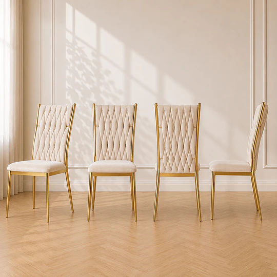 Silla King Velvet Trenzada Beige Gold Comedor Living Cafetería