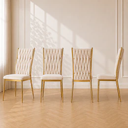 Pack 4 Silla King Velvet Trenzada Beige Gold Comedor Living Cafetería