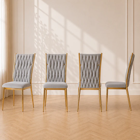 Pack 4 Silla King Velvet Trenzada Gris Gold Comedor Living Cafetería 