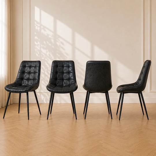 Pack 4 Silla Capitone Top Antique Negra Black Comedor Living Cafetería