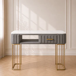 Mesa de Manicurista Gris Mármol Gold Salón estética 