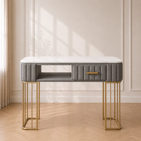 Mesa de Manicurista Gris Mármol Gold Salón estética 