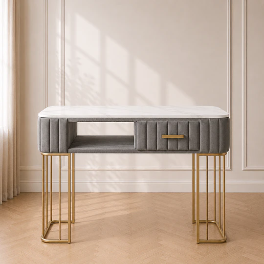 Mesa de Manicurista Gris Mármol Gold Salón estética 