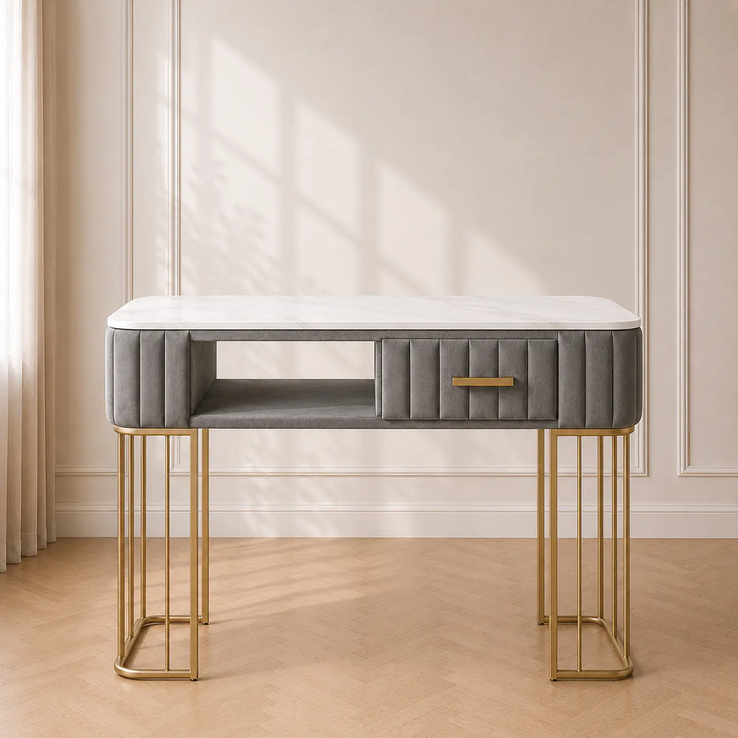 Mesa de Manicurista Gris Mármol Gold Salón estética  1