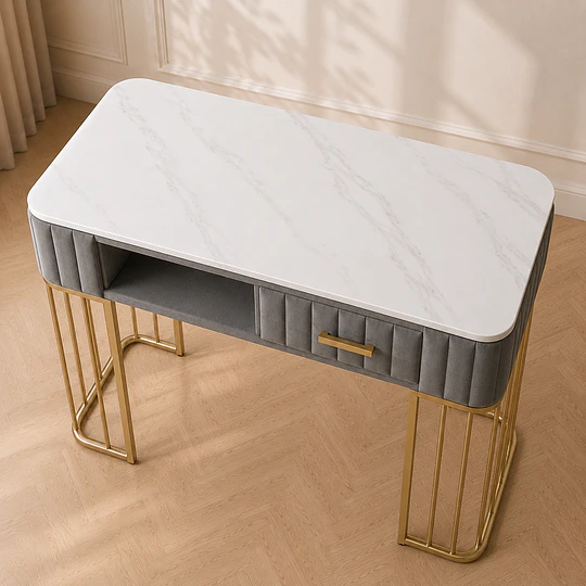 Mesa de Manicurista Gris Mármol Gold Salón estética 