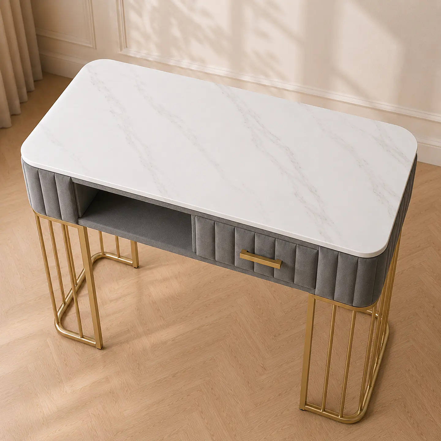 Mesa de Manicurista Gris Mármol Gold Salón estética  2