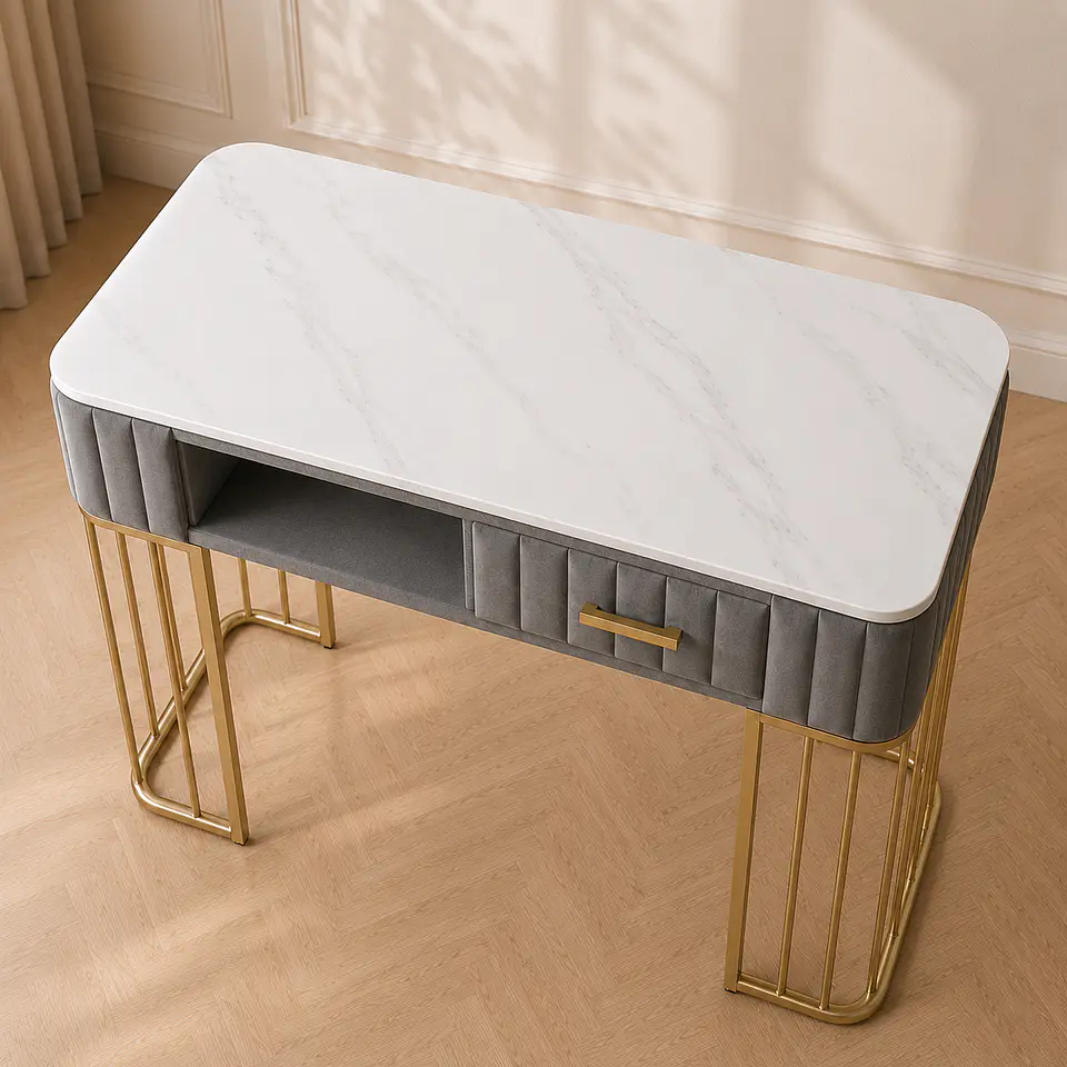 Mesa de Manicurista Gris Mármol Gold Salón estética  2