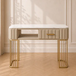 Mesa de Manicurista Beige Mármol Dorada Salón Estética