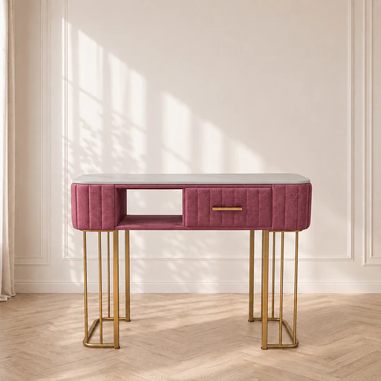 Mesa de Manicure Rosa Mármol Gold Salón Estética