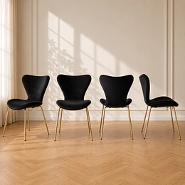 Pack 4 Silla Corazón Felpa Negro Gold Comedor Living Cafetería