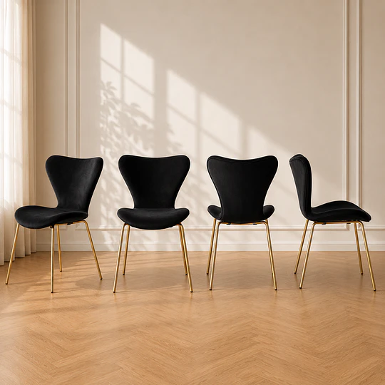 Pack 4 Silla Corazón Felpa Negro Gold Comedor Living Cafetería