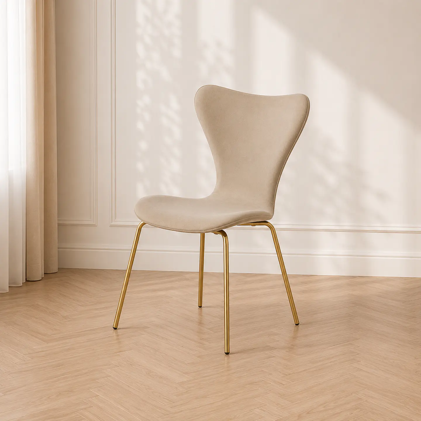 Silla Corazón Felpa Beige con Patas Gold Comedor Living Cafetería 1