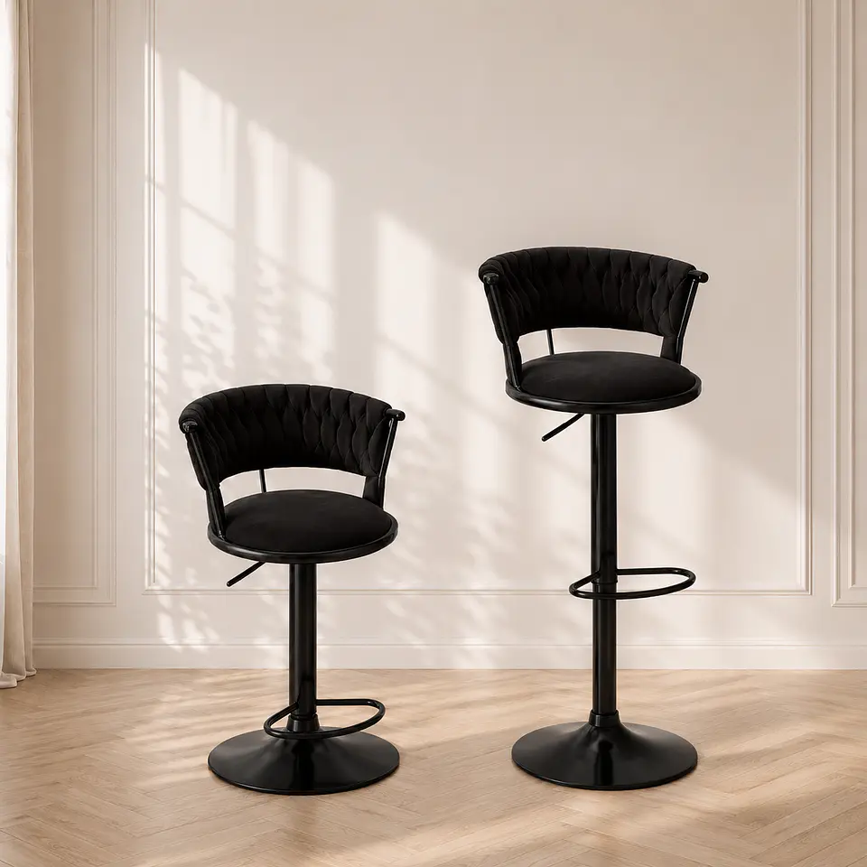 Pack 2 Taburete Bar Regulable Queen Terciopelo Negro 1