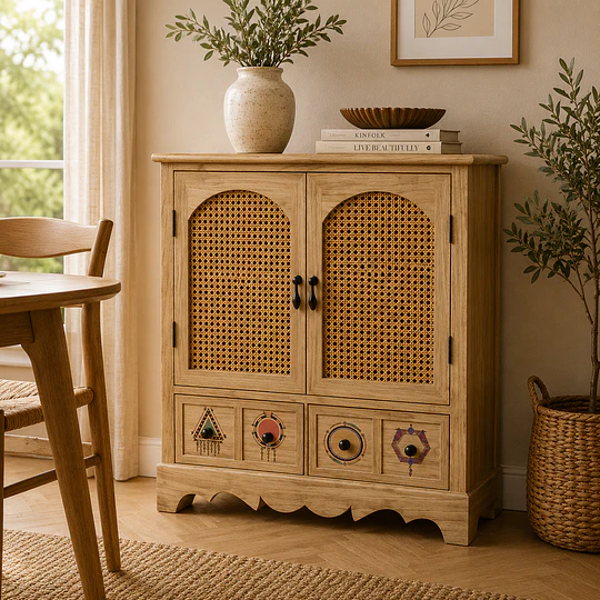 Gabinete Siena Rattan Melamina Comedor Living Dormitorio 74cm