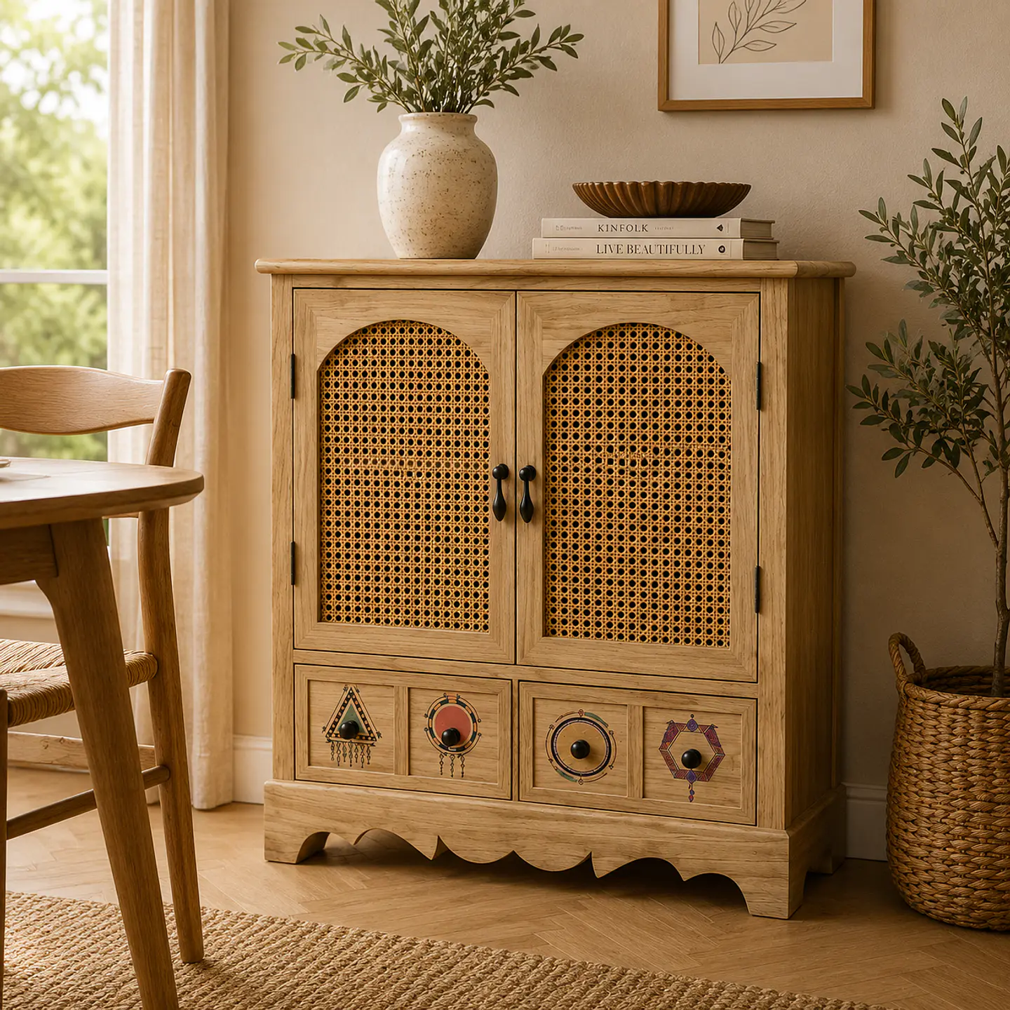 Gabinete Siena Rattan Melamina Comedor Living Dormitorio 74cm 3