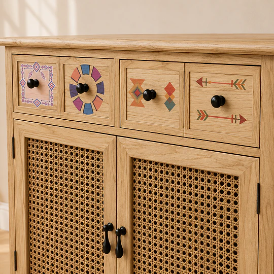 Gabinete Arrimo Siena Rattan 4 Cajones Melamina Comedor Living Dormitorio