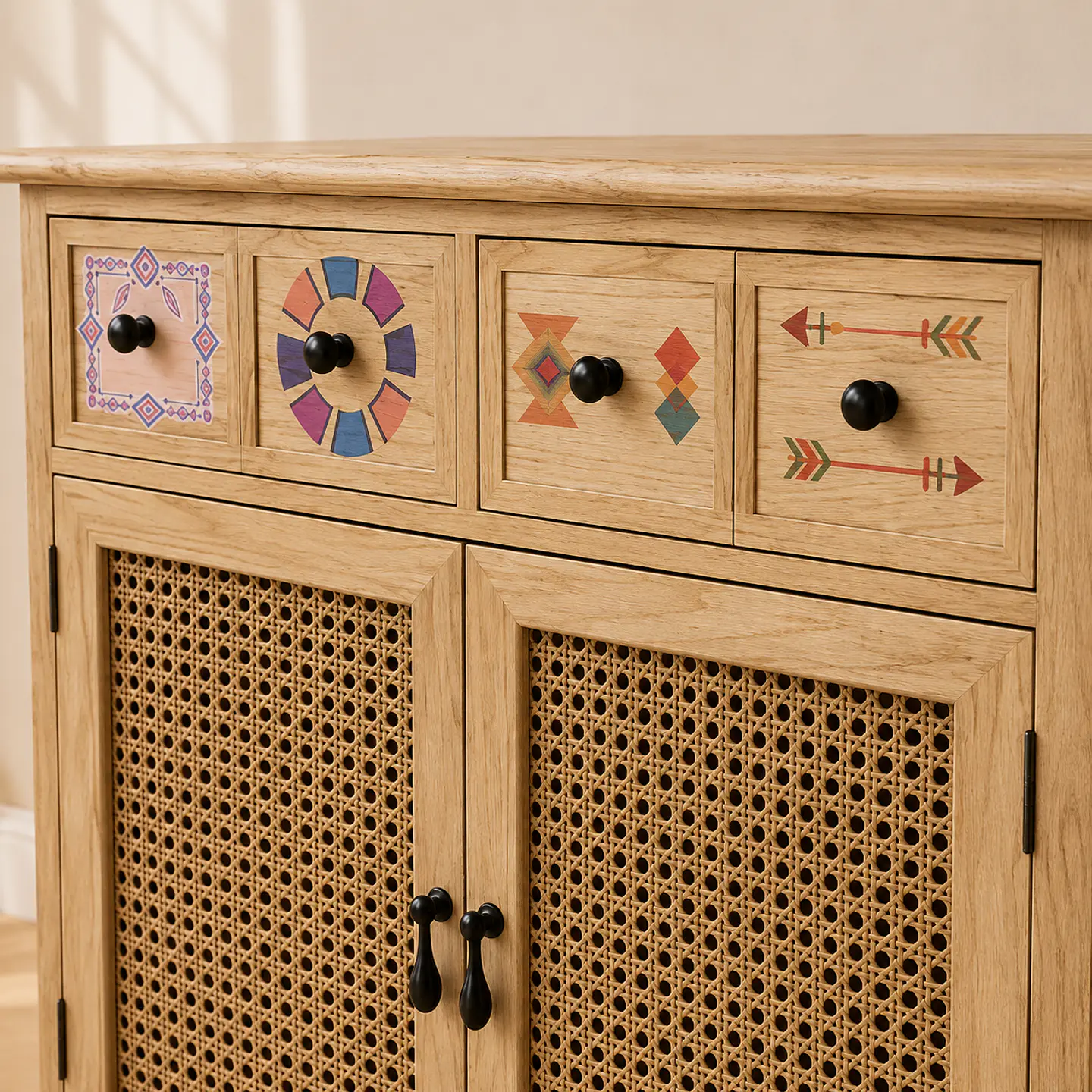 Gabinete Arrimo Siena Rattan 4 Cajones Melamina Comedor Living Dormitorio 3