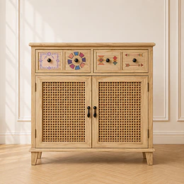 Gabinete Arrimo Siena Rattan 4 Cajones Melamina Comedor Living Dormitorio
