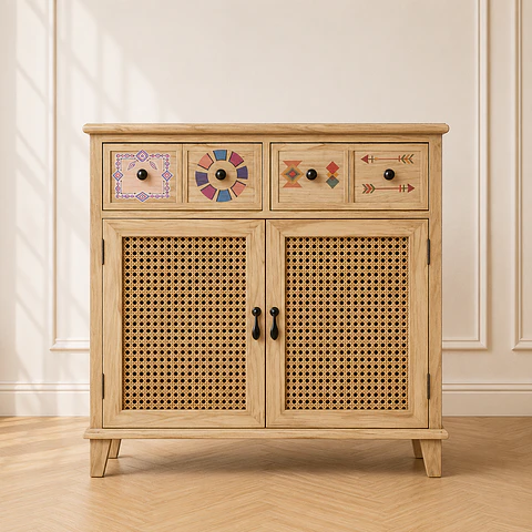 Gabinete Arrimo Siena Rattan 4 Cajones Melamina Comedor Living Dormitorio