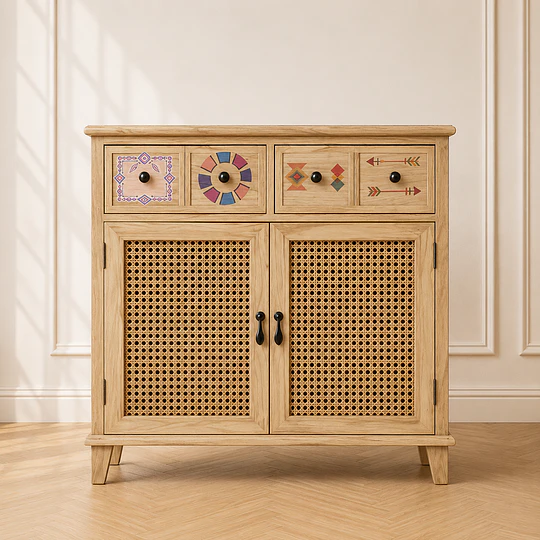 Gabinete Arrimo Siena Rattan 4 Cajones Melamina Comedor Living Dormitorio
